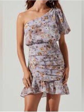 Astr Lavender One-Shoulder Floral Ruffle Dress